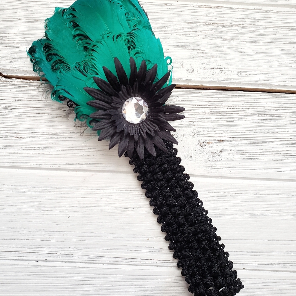 Toddler Posh Feather Headband - Greenie Black